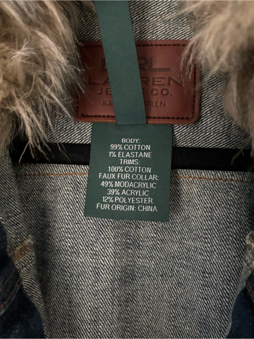Ralph Lauren Jeans Co. Women’s Faux Fur Collar Dark Denim Jacket - Picture 3 of 11